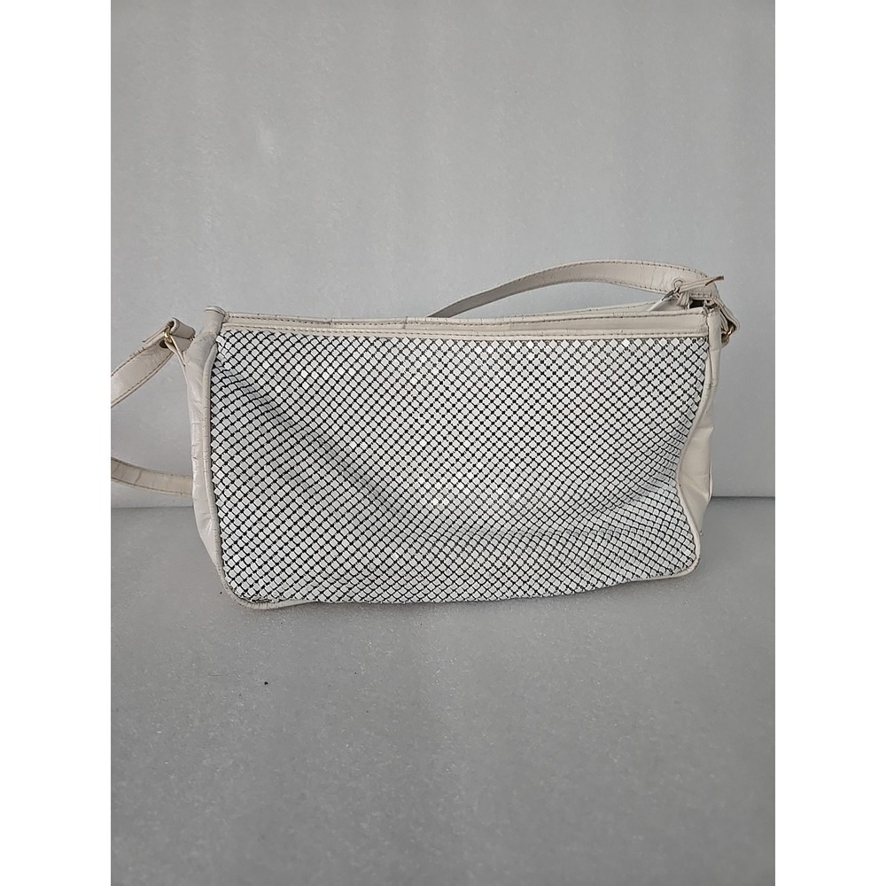 VintageWhite Metal Mesh Bag 80's Evening Purse Gold Logo